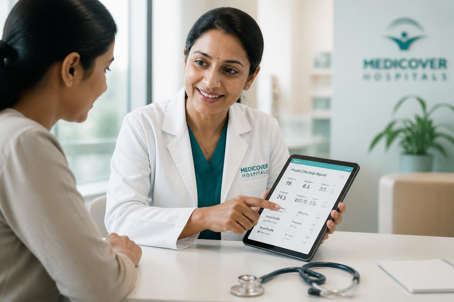 Doctor reviewing digital medical checkup report